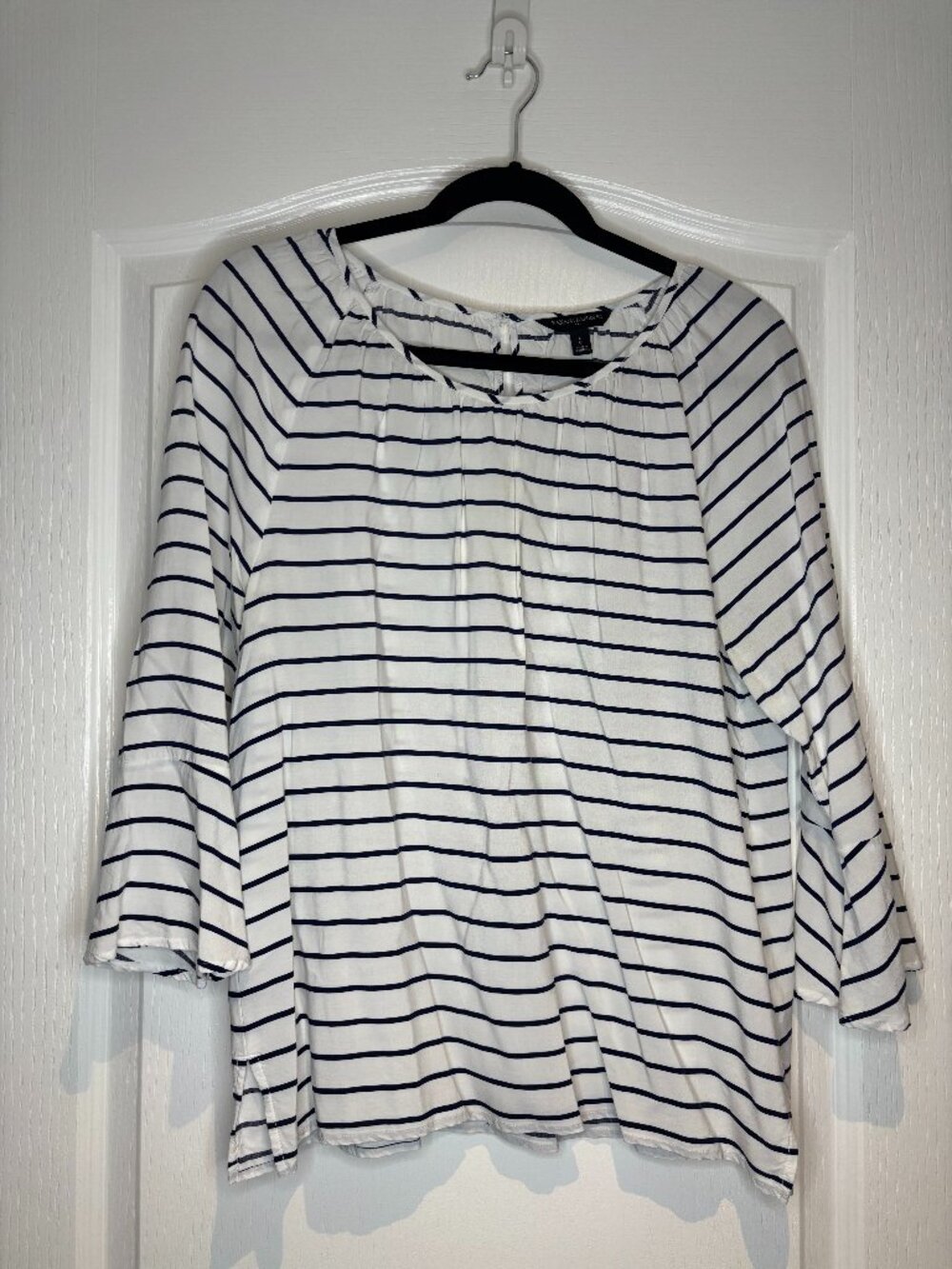 Banana Republic Black White Stripes Three Quarter Sleeve Blouse Large